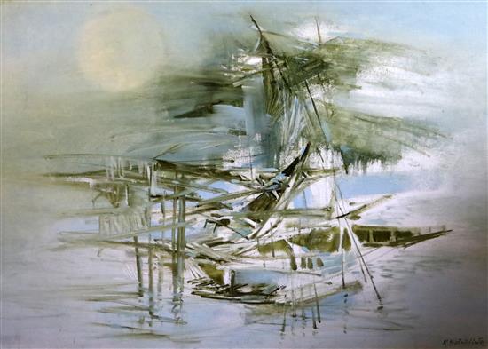 M. Sivanesan (Indian, 1940-2015) Boats 31 x 45in.
